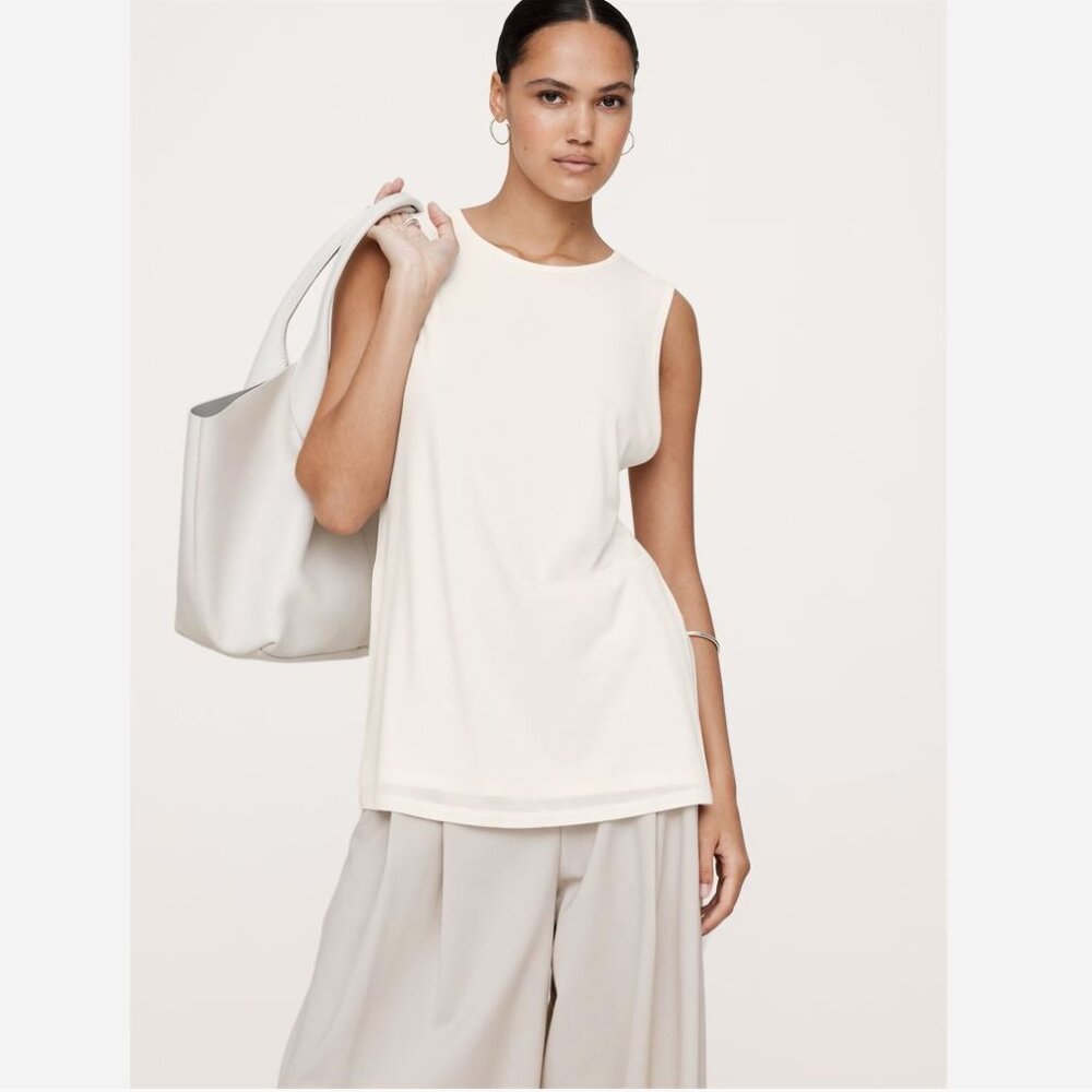 Banana Republic Ribbed Tunic Tank with Side Slits Cream Size Small Top Lined